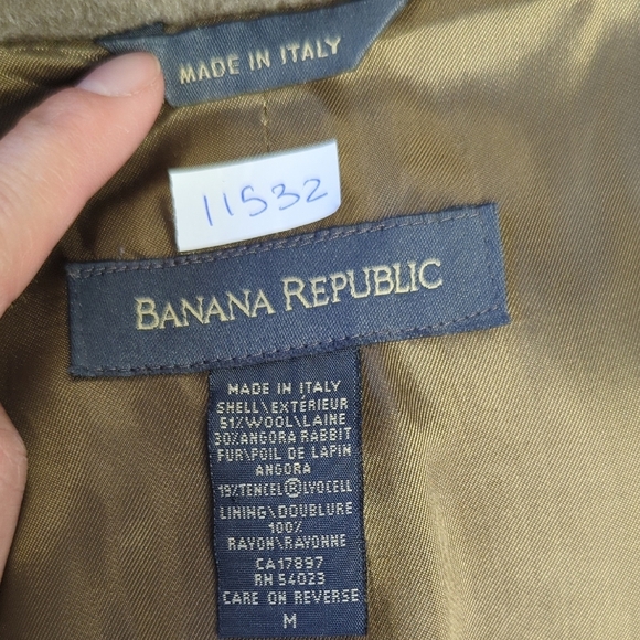 11532 Banana Republic Wool Rabbit Hair Angora Long Coat Green Size Medium preppy - Picture 9 of 13